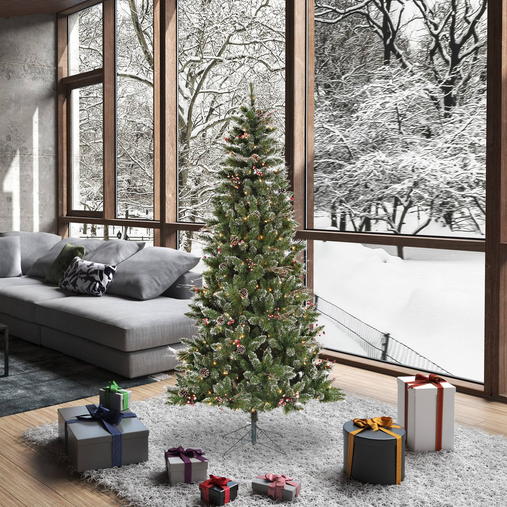 6 ft Snow Tipped Pine and Berry Artificial Christmas Tree with 250 Clear Lights X386