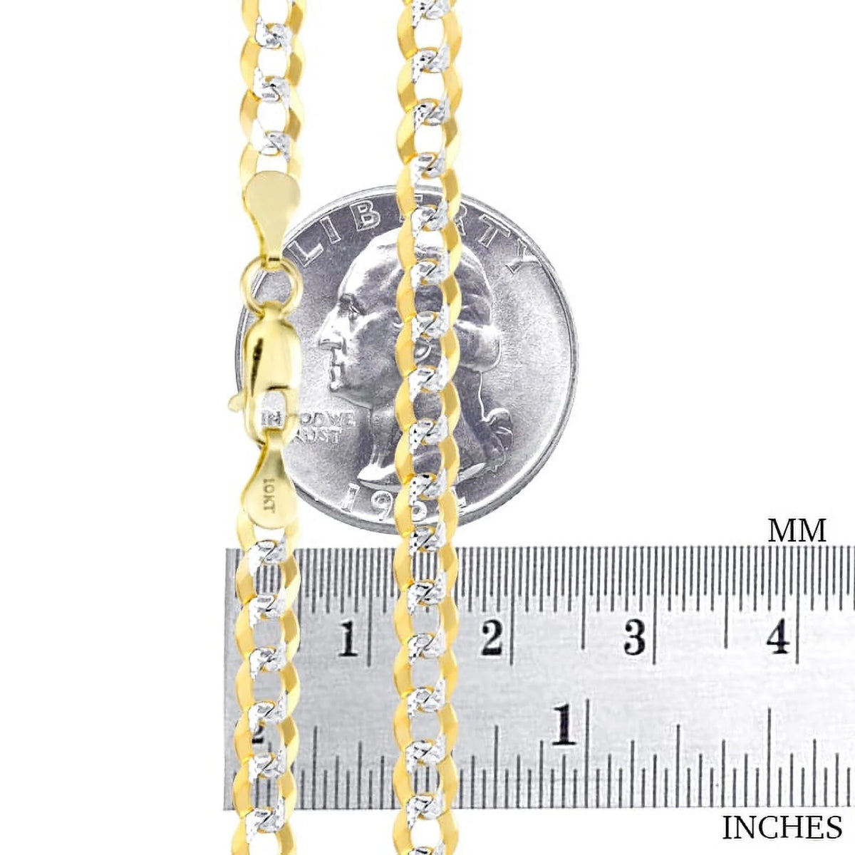 10k Yellow Gold Solid 5mm Cuban Chain Diamond Cut Pave Two Tone Bracelet N159721