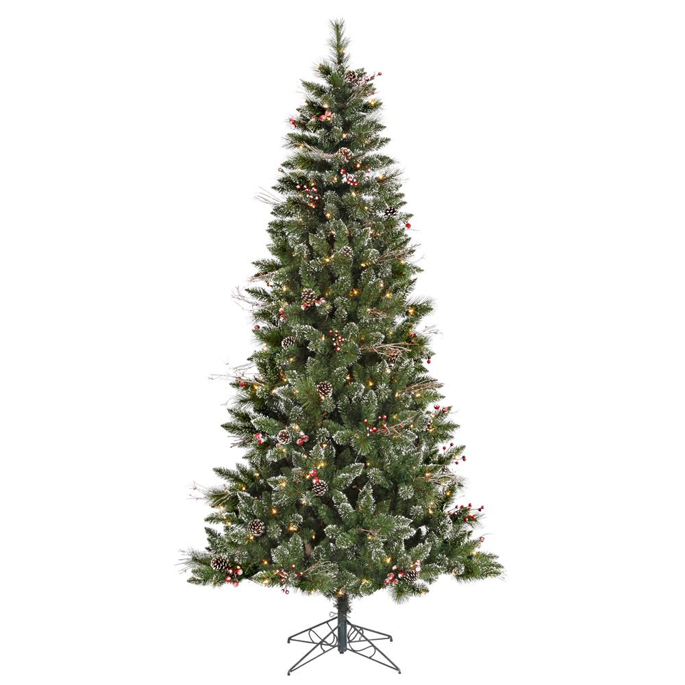 6 ft Snow Tipped Pine and Berry Artificial Christmas Tree with 250 Clear Lights X386