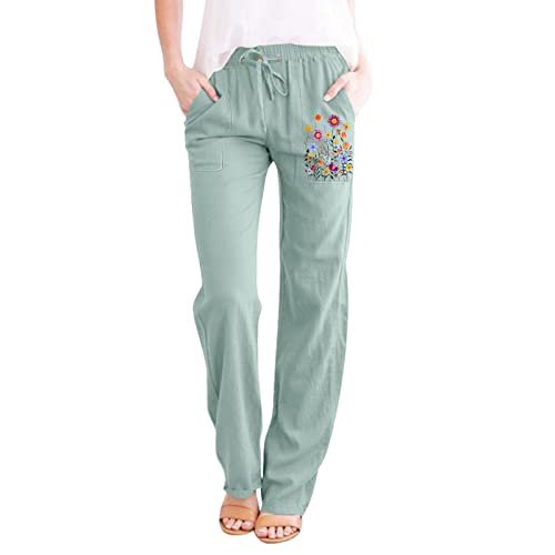Linen Pants with Pockets Elastic High Waist L110