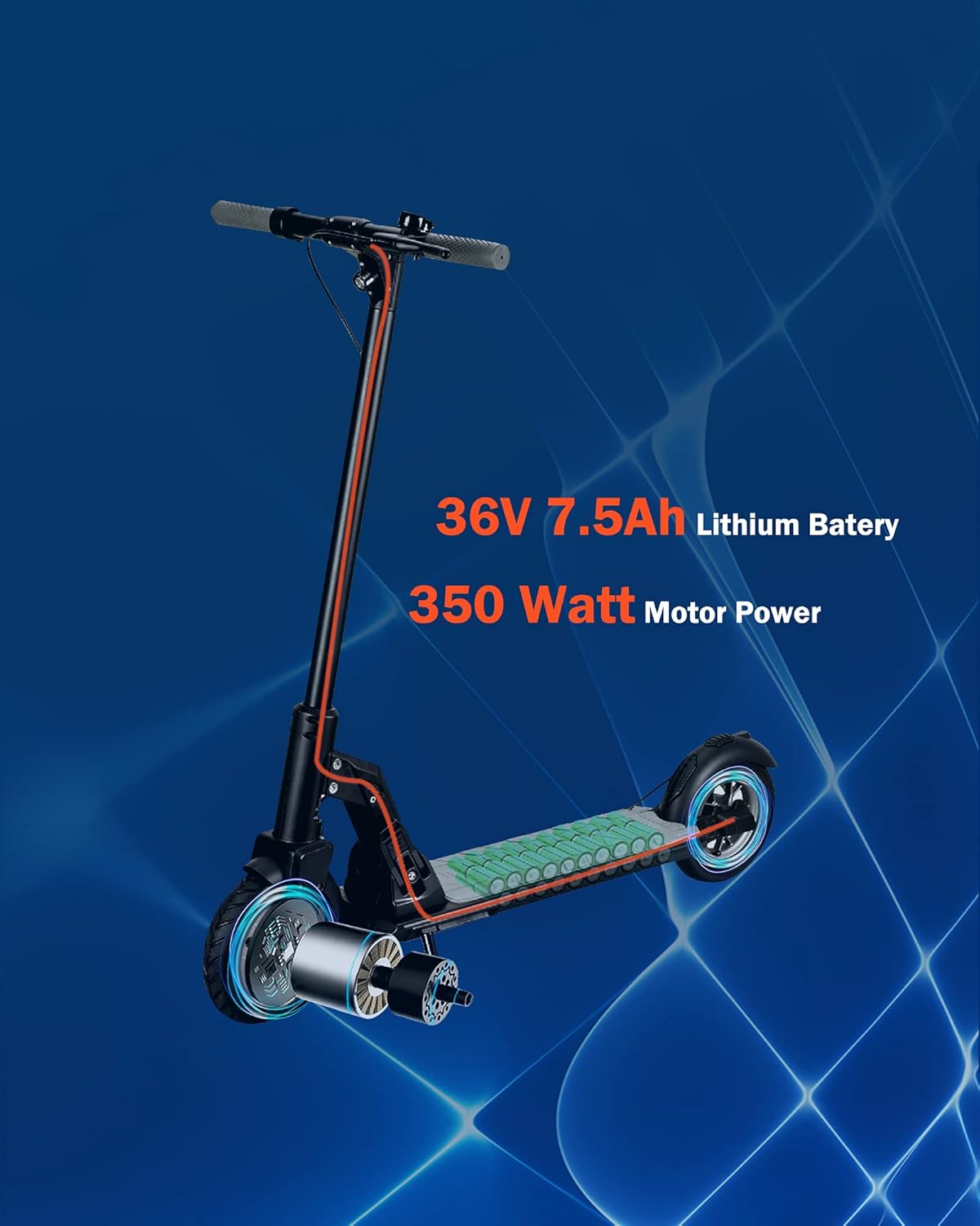 Electric Scooter 350 W Motor, 19 Mph, Folding, 8.5" Tires, Dual Suspension & Brake O80148