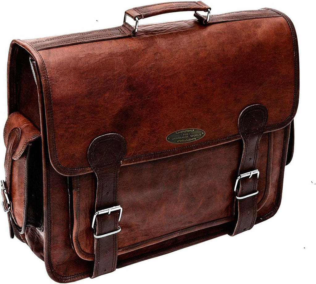 Brown Leather Messenger Bag 18 Inch Cross Body Laptop Briefcase N65765