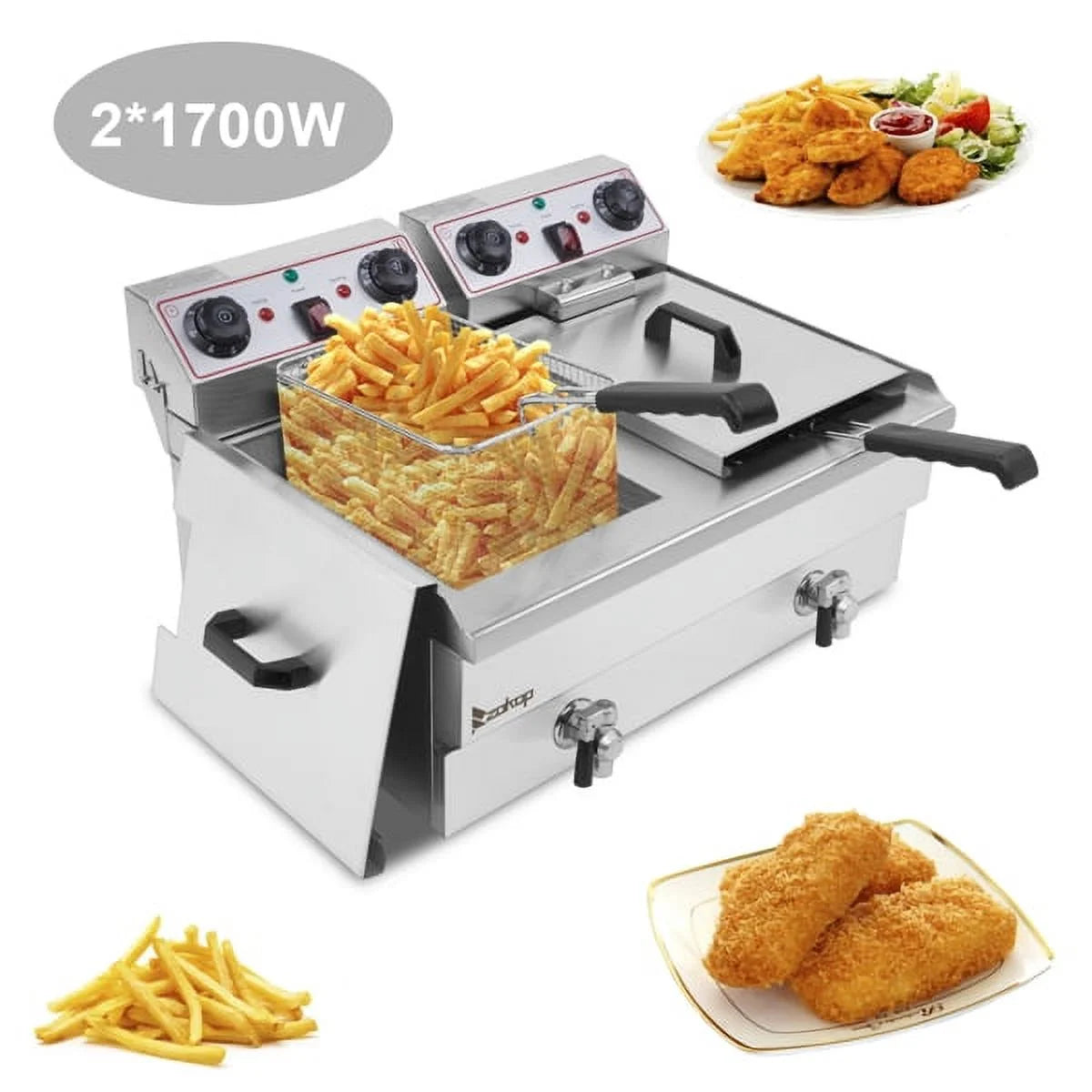 16.9QT / 16L Total Capacity Stainless Steel Faucet Double Tank Deep Fryer Y192527