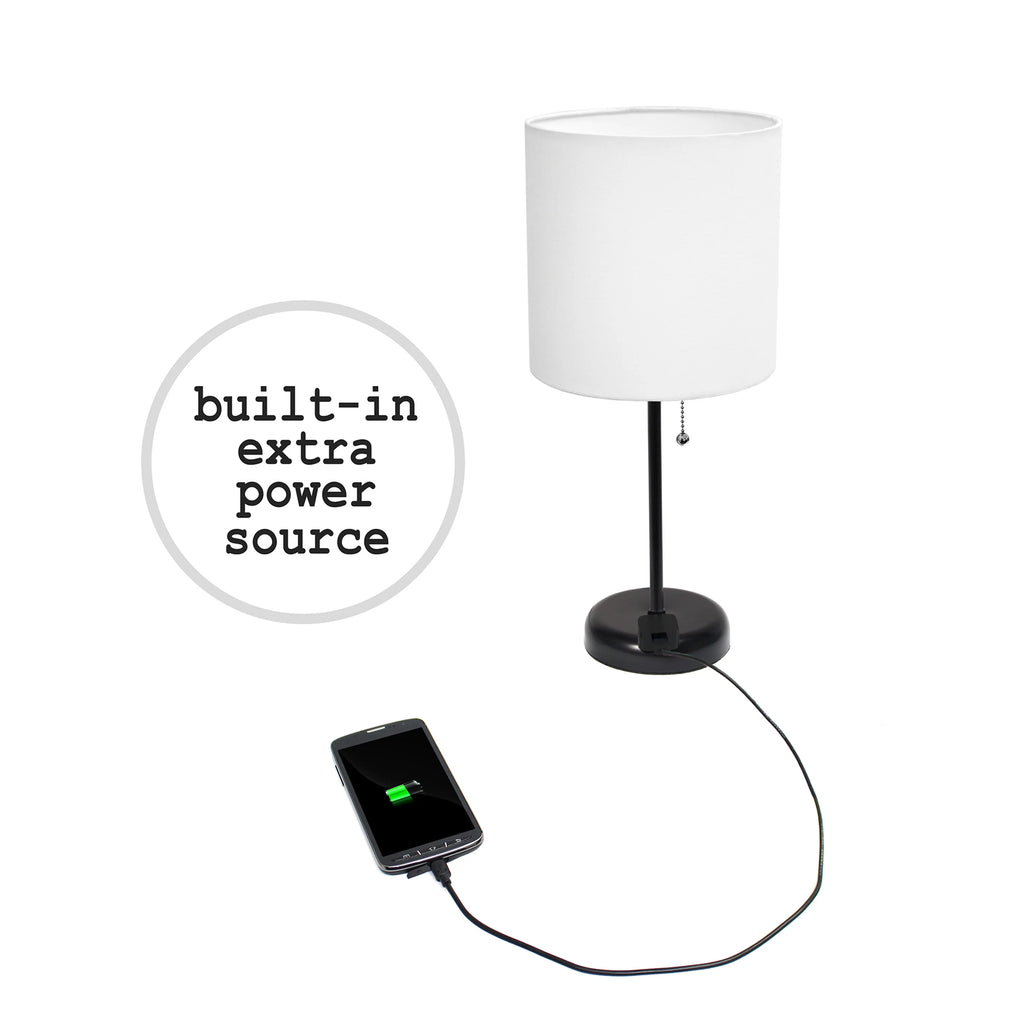 Black Stick Lamp with Outlet and Fabric Shade Two Pack Set T7132