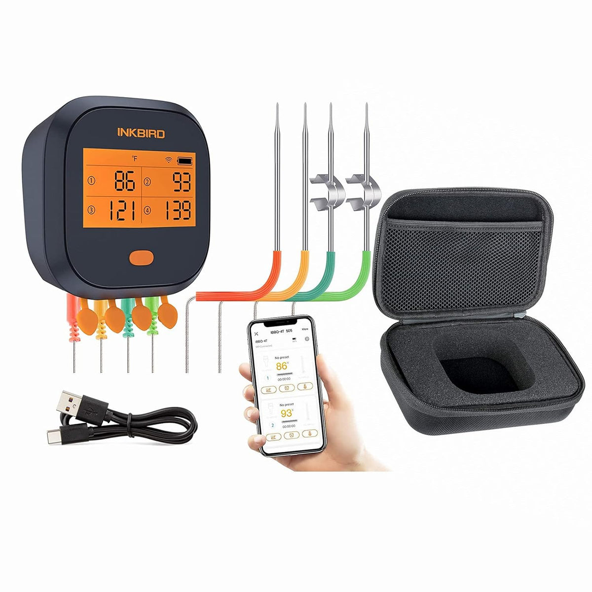 WiFi Meat Thermometer with 4 Probes & Hard Carrying Case D4227