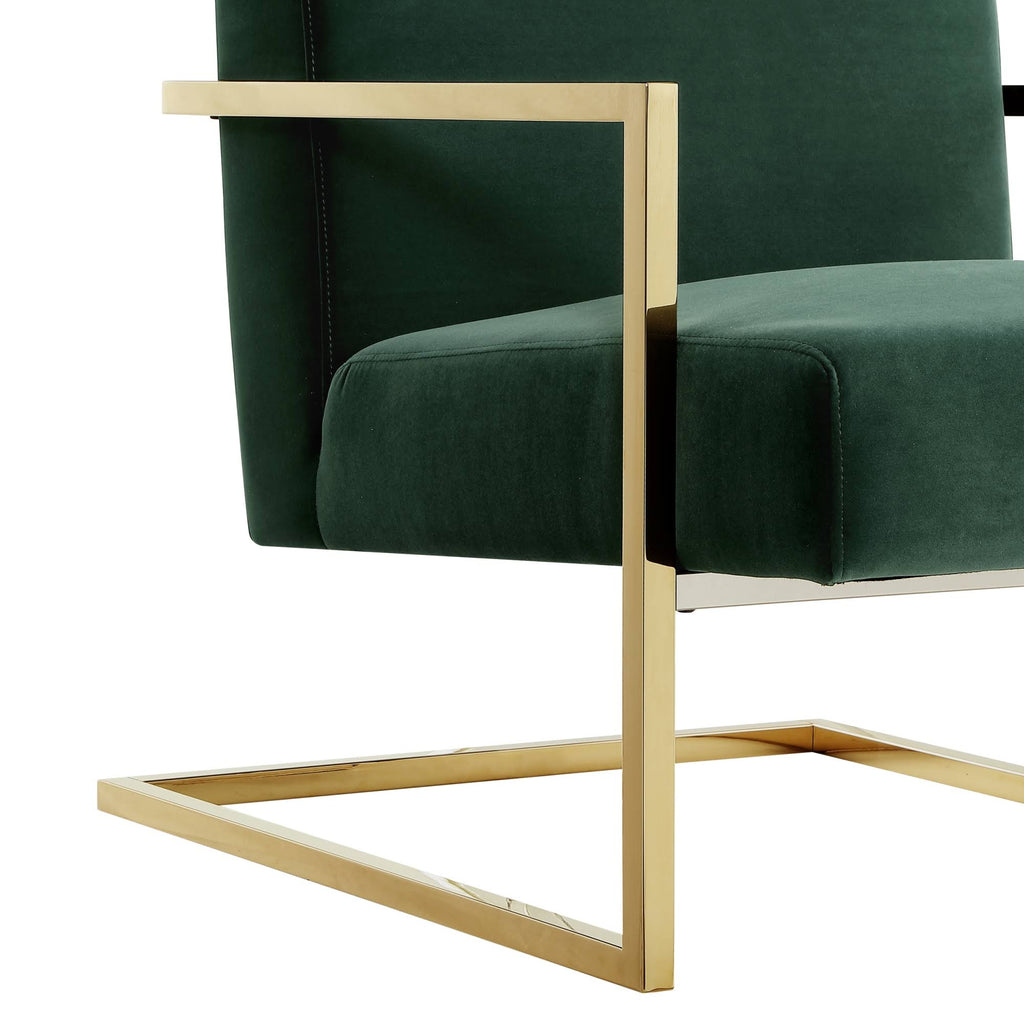 Velvet Accent Chair Square Arm Green/Gold I678706