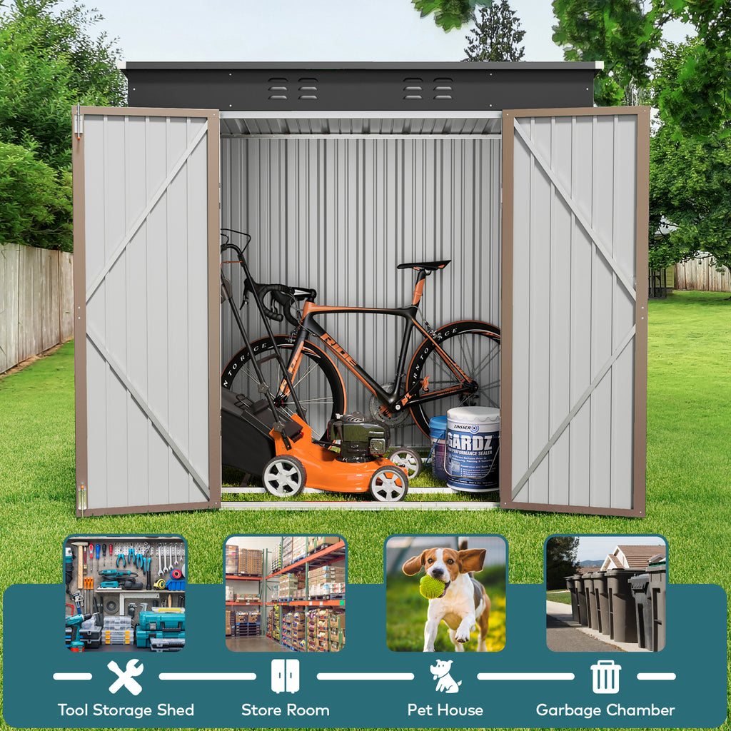 Light Brown Outdoor Storage Shed with Lockable Doors R92069