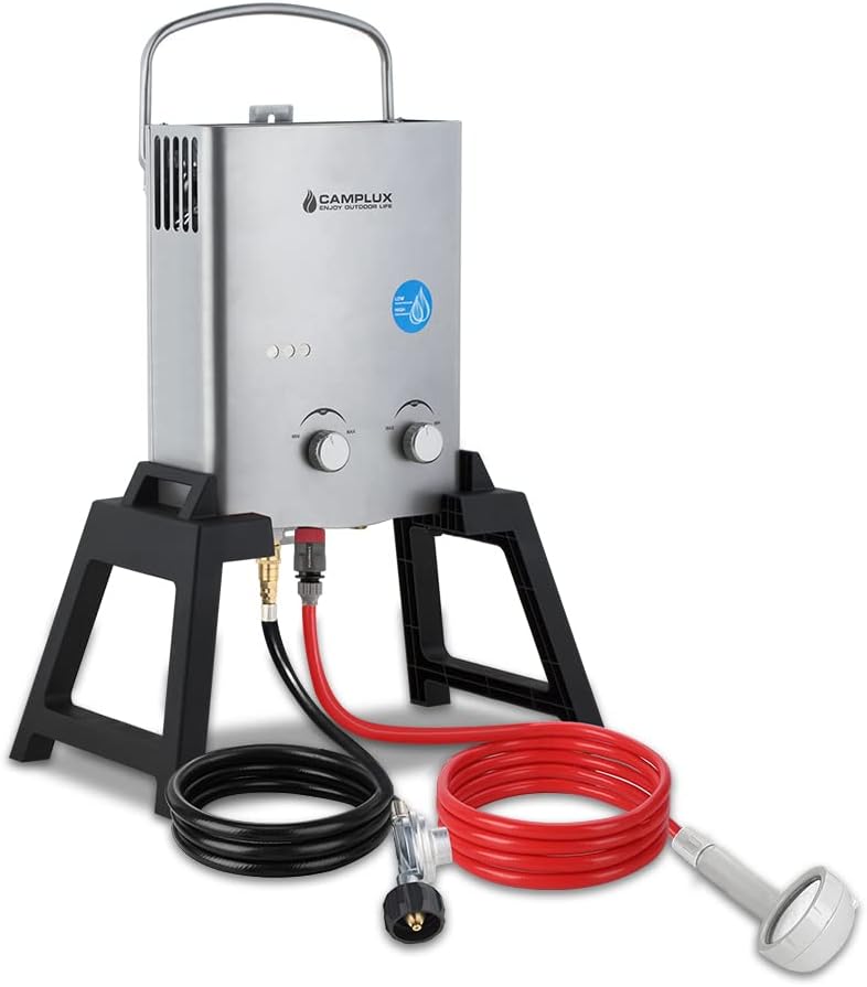 Gray Portable Tankless Propane Water Heater with Carry Bag F503