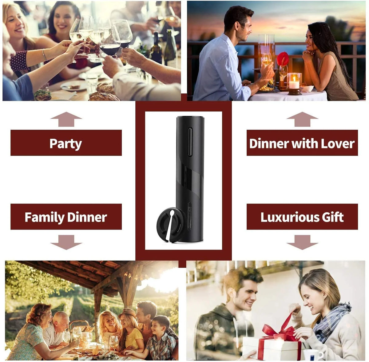 Rechargeable Electric Wine Opener Set with Foil Cutter, Vacuum Stopper and Wine Aerator Pourer U464