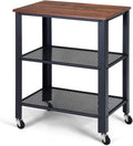 3-Tier Rolling Utility Cart with Metal Frame Wooden Table and Two Grid Storage Shelves G56433