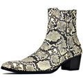 Beige Chelsea Snake Prints Leather Slip-On Dress Boots X262