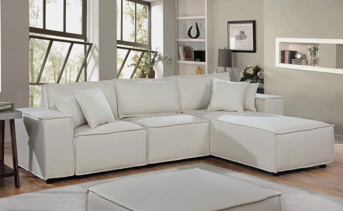 Beige Linen Sofa with Reversible Chaise P879
