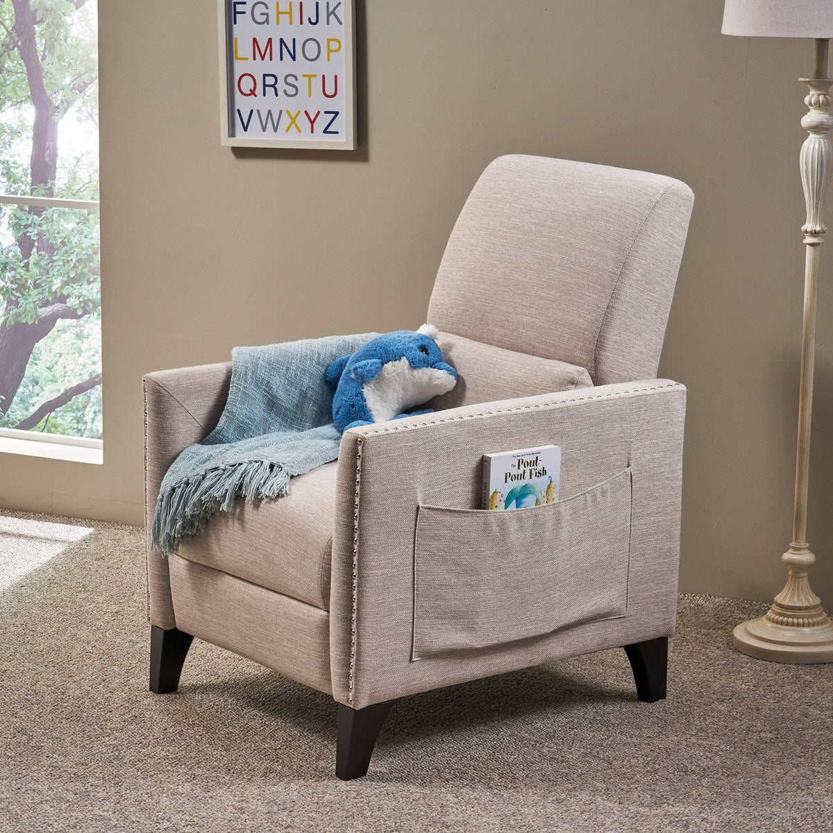 Light Blush Fabric Push Back Recliner N2934