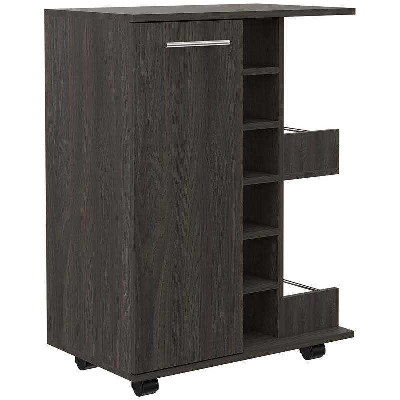 Espresso Bar Cart Cabinet with 6-Cubbies and 2-Shelves B698