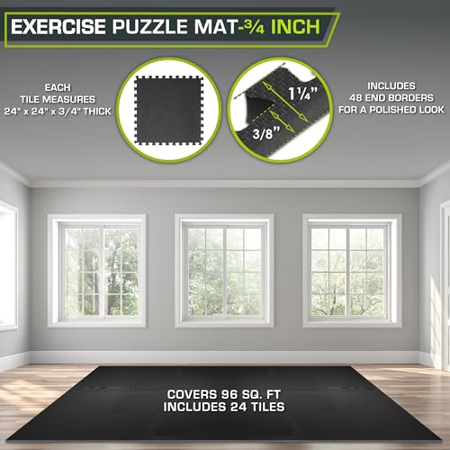 Black EVA Foam Interlocking Exercise Mat - 3/4 inch - 96 Sq Ft - 24 Tiles Y706001