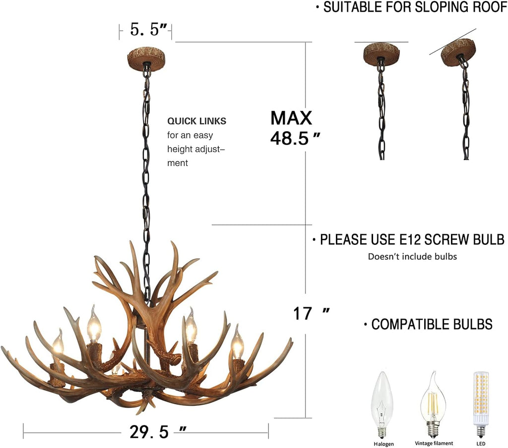 Antler Chandelier 6 Light Deer Horn Ceiling Light N2223