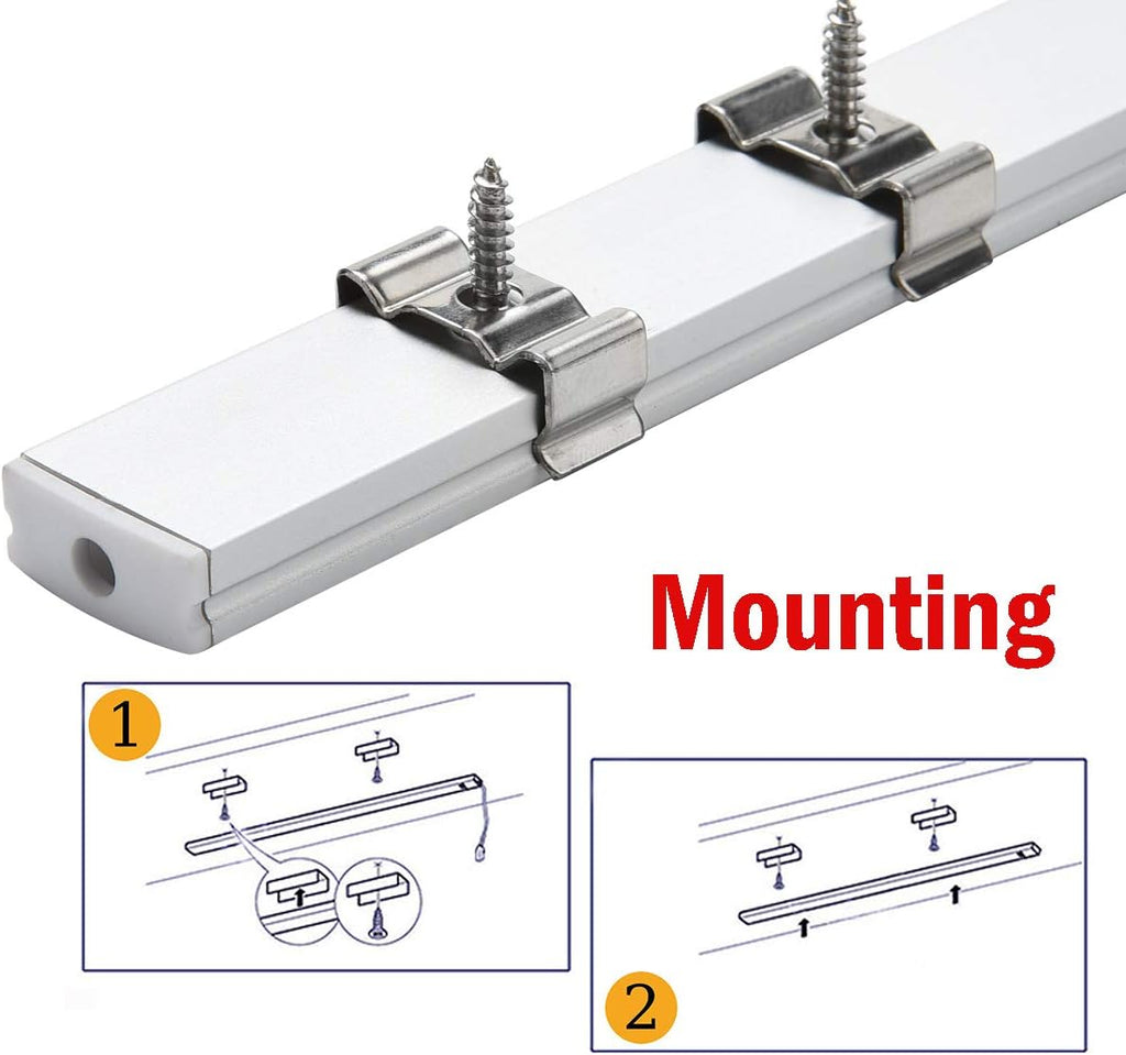 6x2m LED Strip Light Channel with Milky Cover Diffusers, End Caps and Mounting Clips B887190