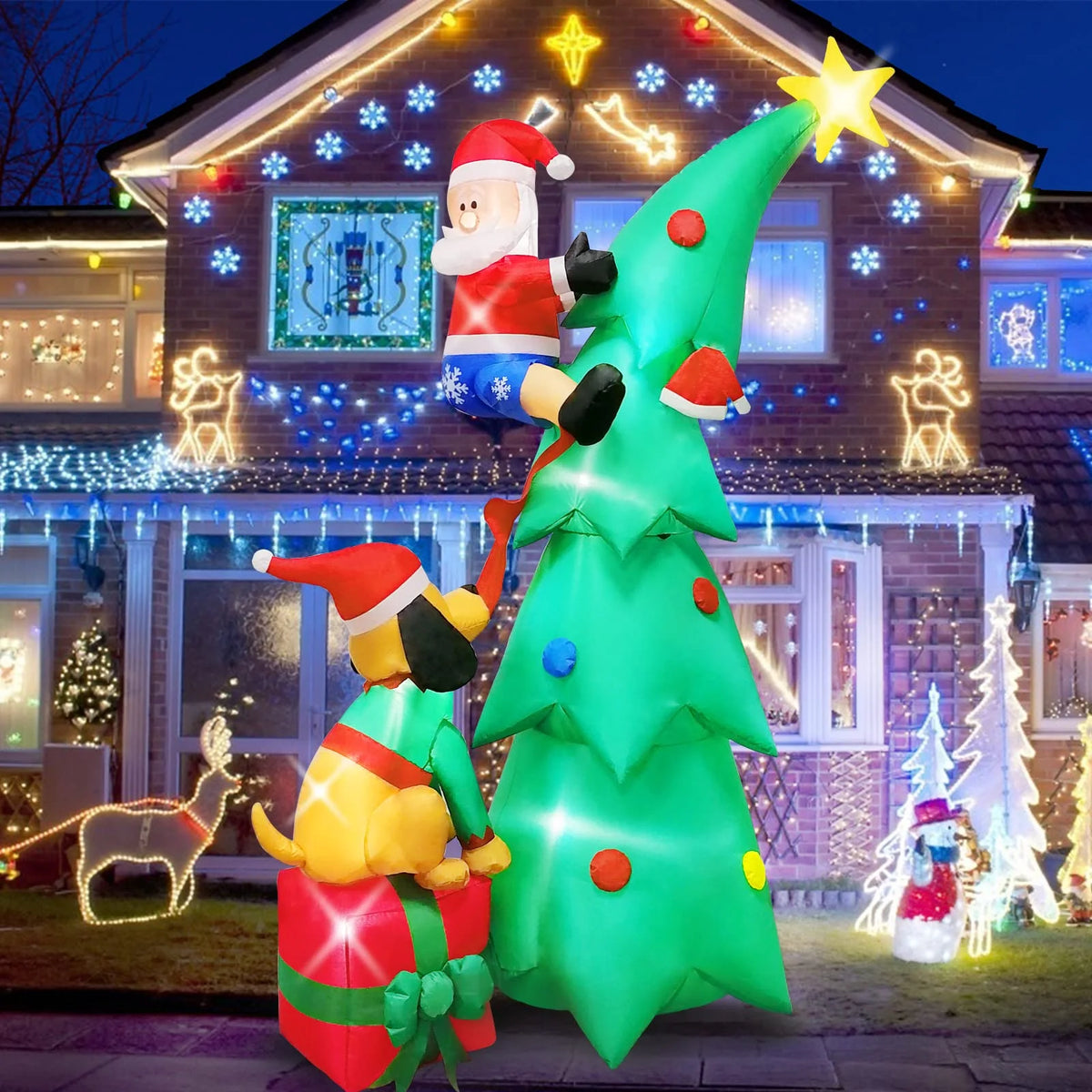 7ft Christmas Inflatable Santa Claus with Dog, 6 LED Lights L181351