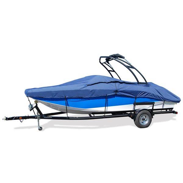 Pacific Blue Semi Custom Boat Cover for Euro Style V-Hull Runabout with Wakeboard Tower I/O Y134