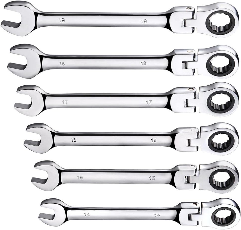 12pc Ratchet Spanner 8-19mm Metric Wrench Flexible Head Combination Tool Set F210