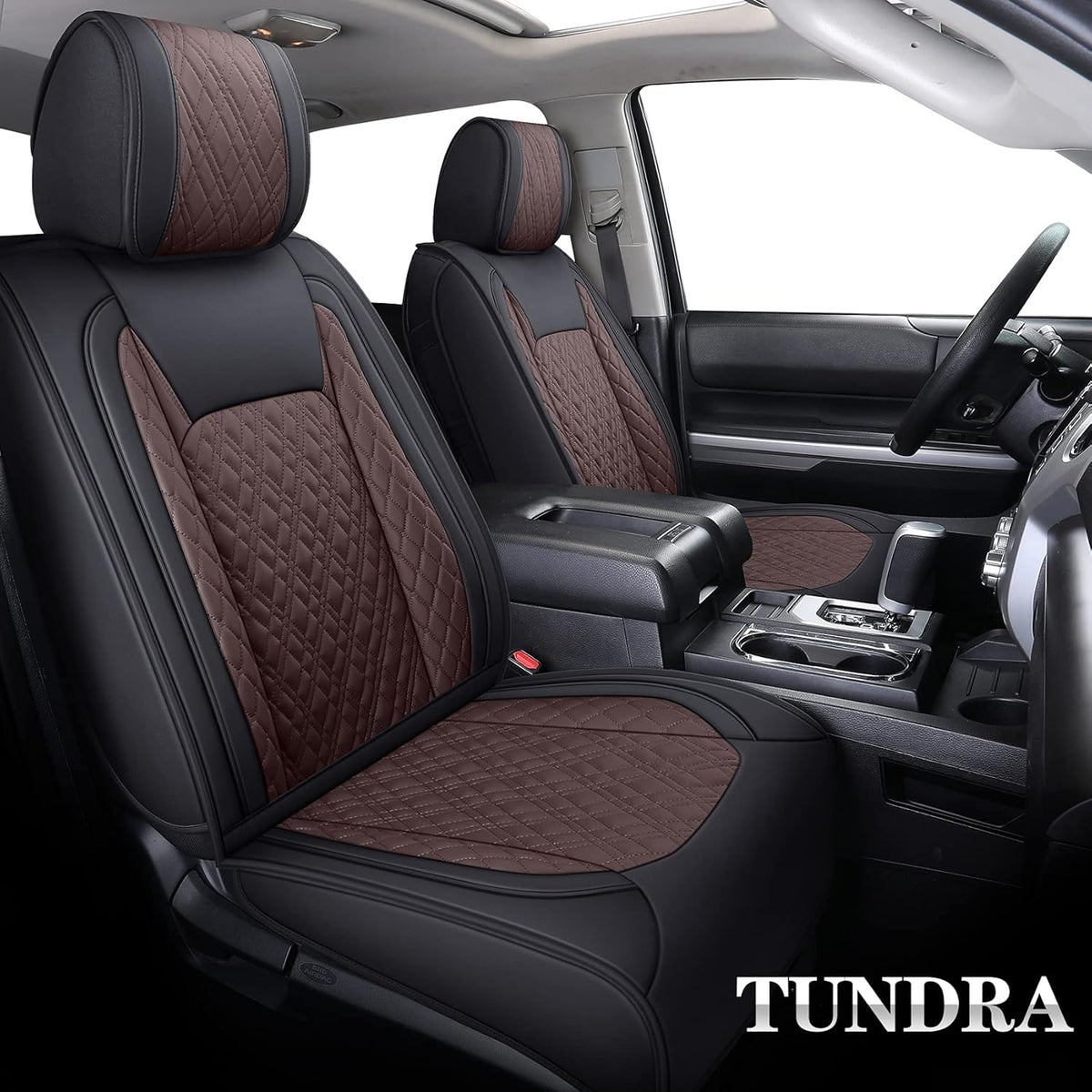 Black-Brown Waterproof Leather Seat Covers Full Set for Pickup Truck L33592