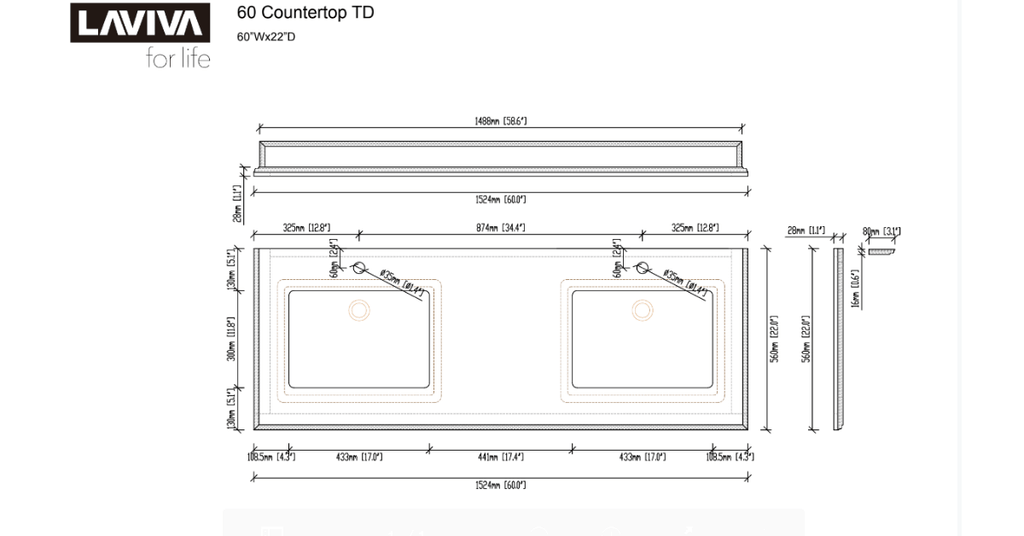 White Carrara Countertop 60 inch Single Hole with Rectangle Sink I5896