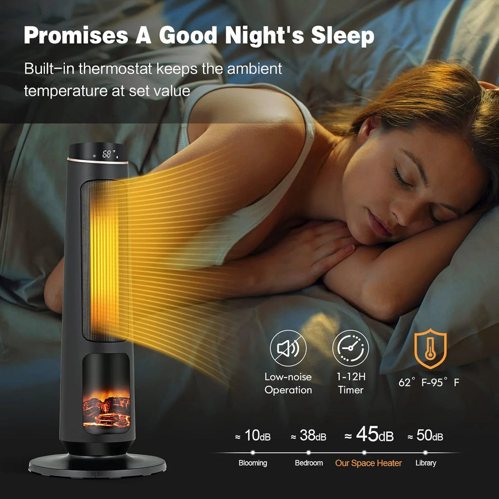 1500W Black Ceramic Tower Heater with Remote Control L39366