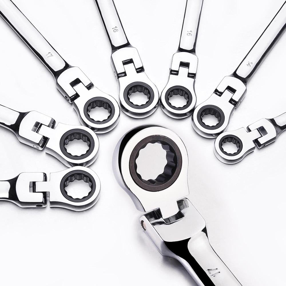 12pc Ratchet Spanner 8-19mm Metric Wrench Flexible Head Combination Tool Set F210