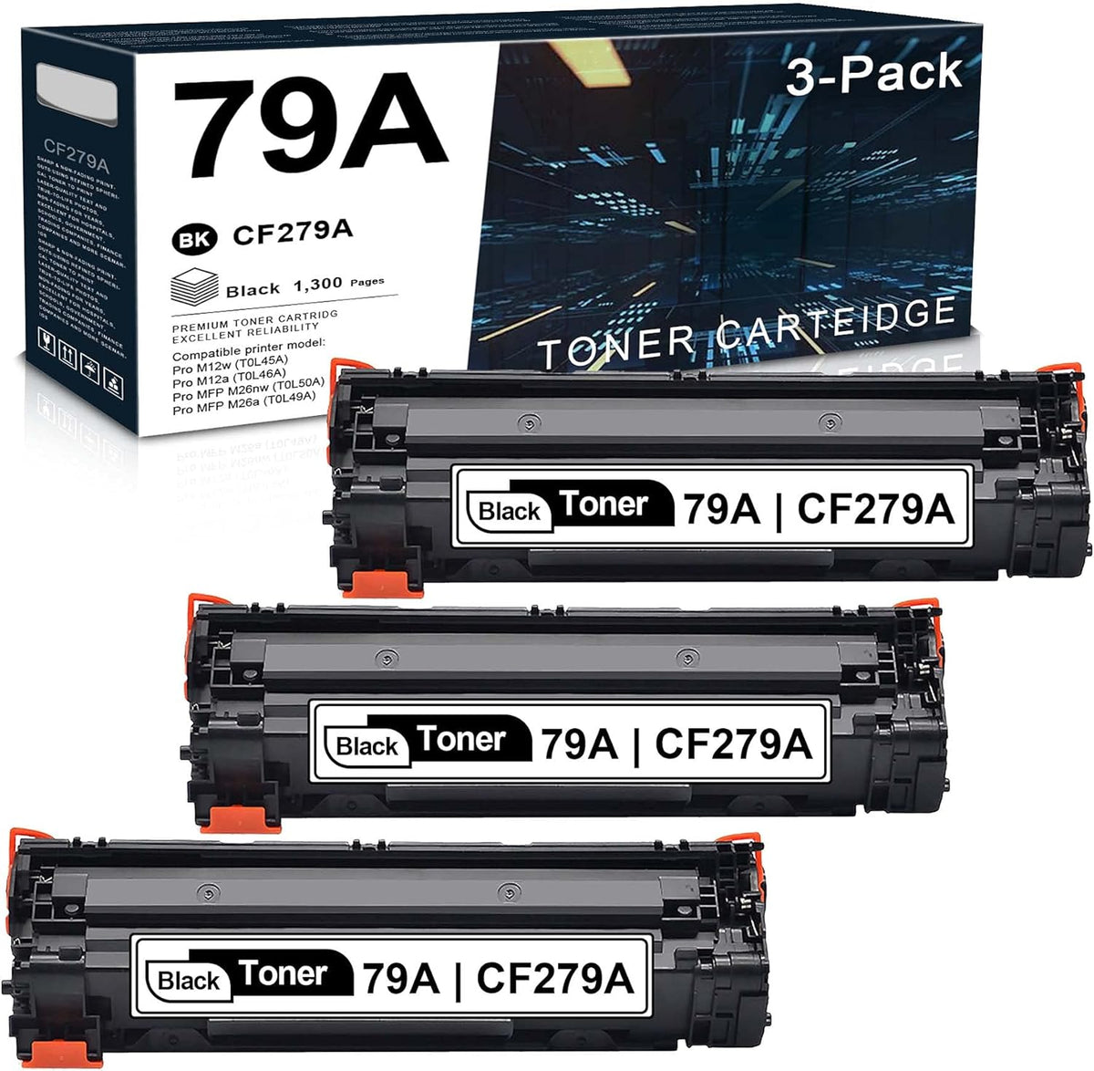 3-Pack Black Toner Cartridge for HP CF279A Printer Z89289