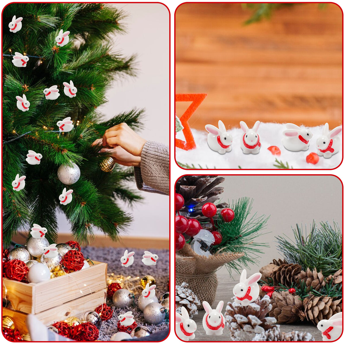 40 Pcs Resin Rabbit Figurines with Red Scarf B355