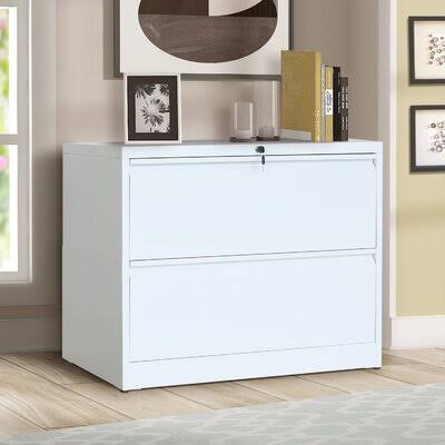 White 2-Drawer Lateral File Cabinet with Lock and Key Y5033