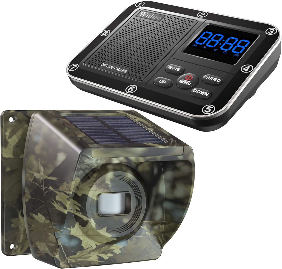 Solar Driveway Alarm Wireless Outdoor Motion Sensor Detector System with Rechargeable Battery Weatherproof Mute Mode E701