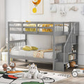 Twin-Over-Twin Bunk Bed with Stairway, Storage and Guard Rail - Grey X54911