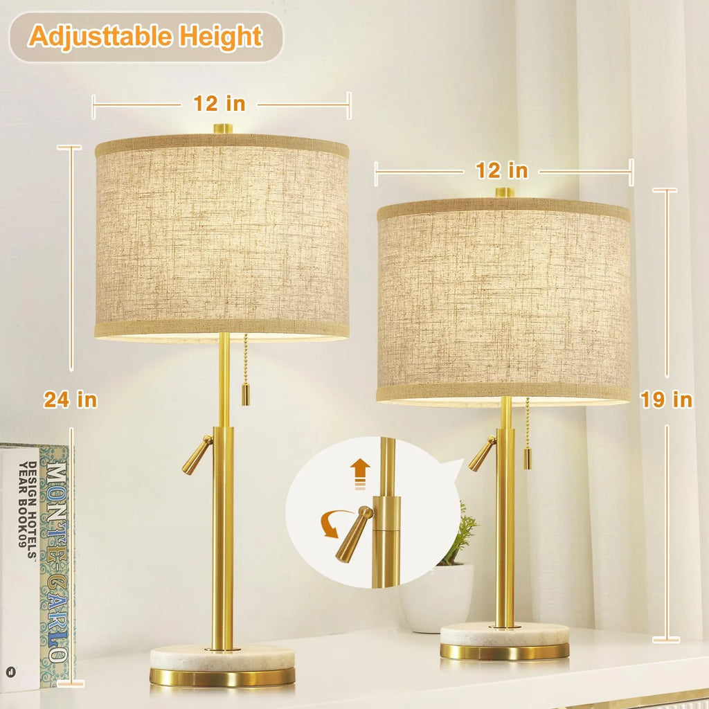 Marble Table Lamps Set of 2 with Pull Chain P156