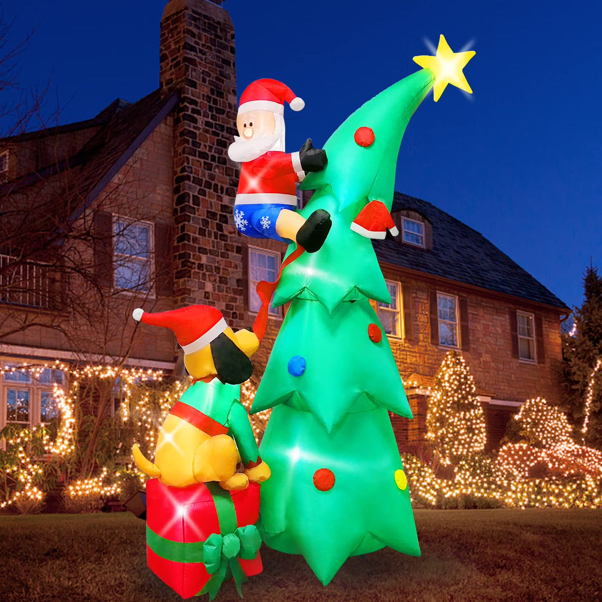 7ft Christmas Inflatable Santa Claus with Dog, 6 LED Lights L181351