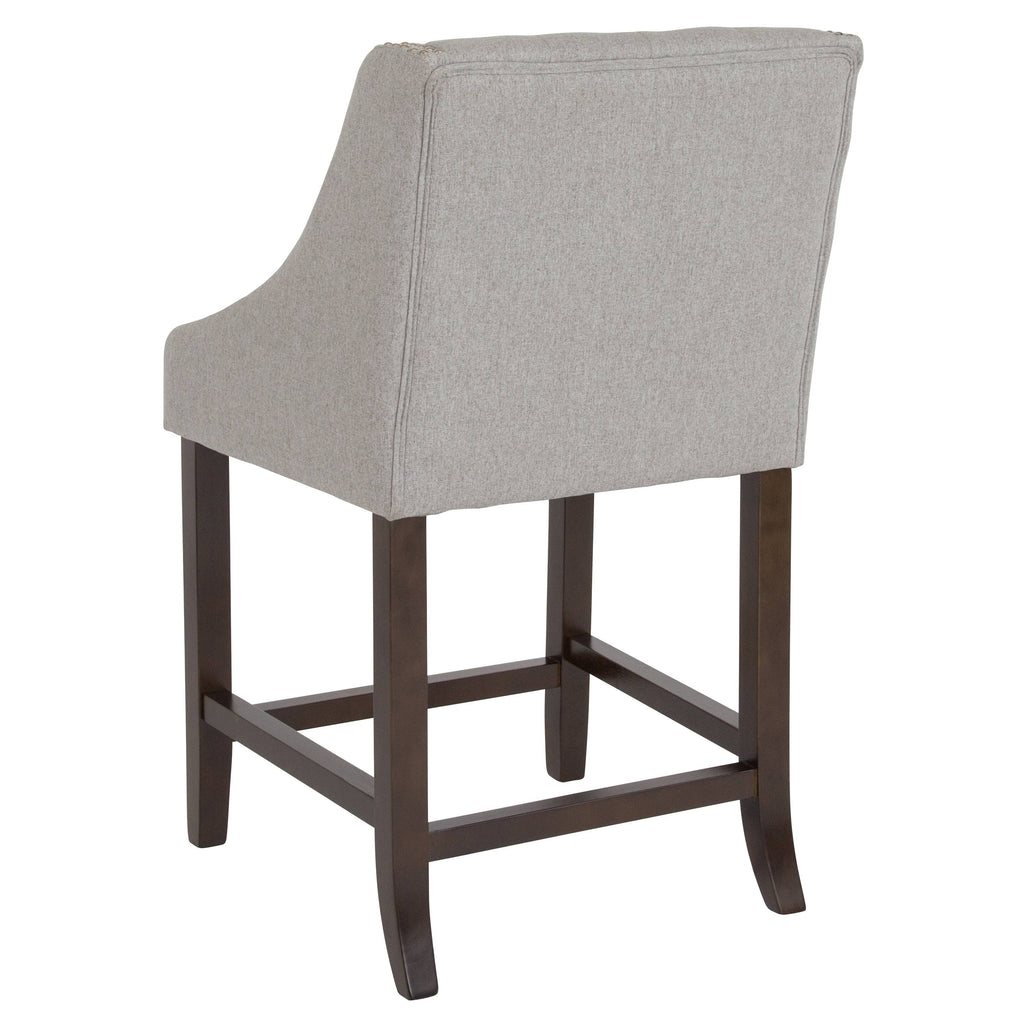 Set of 2 Black Leather Fabric Wood Stools H2340
