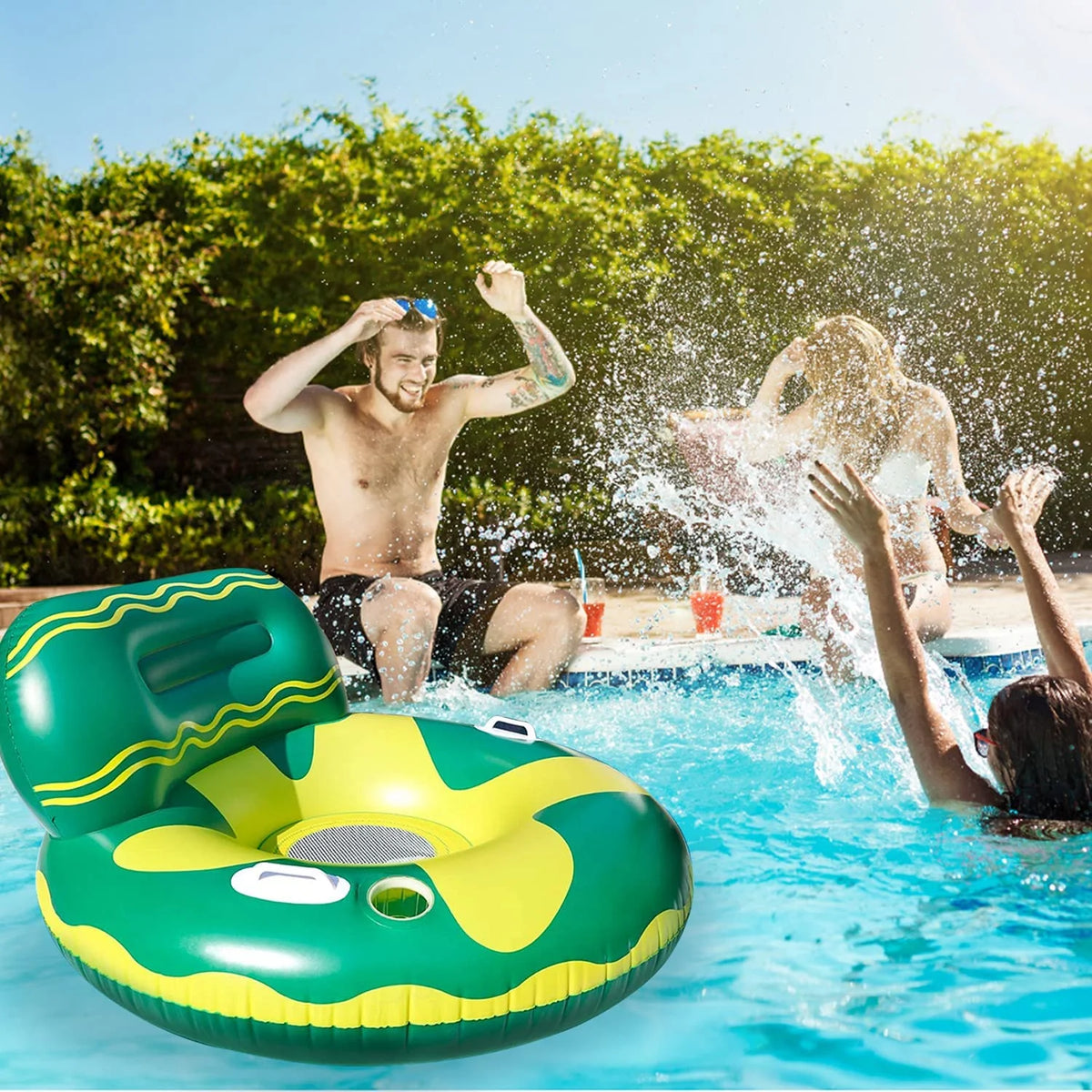 Green/Yellow Inflatable Swimming Pool Float Lounge Chair B7988