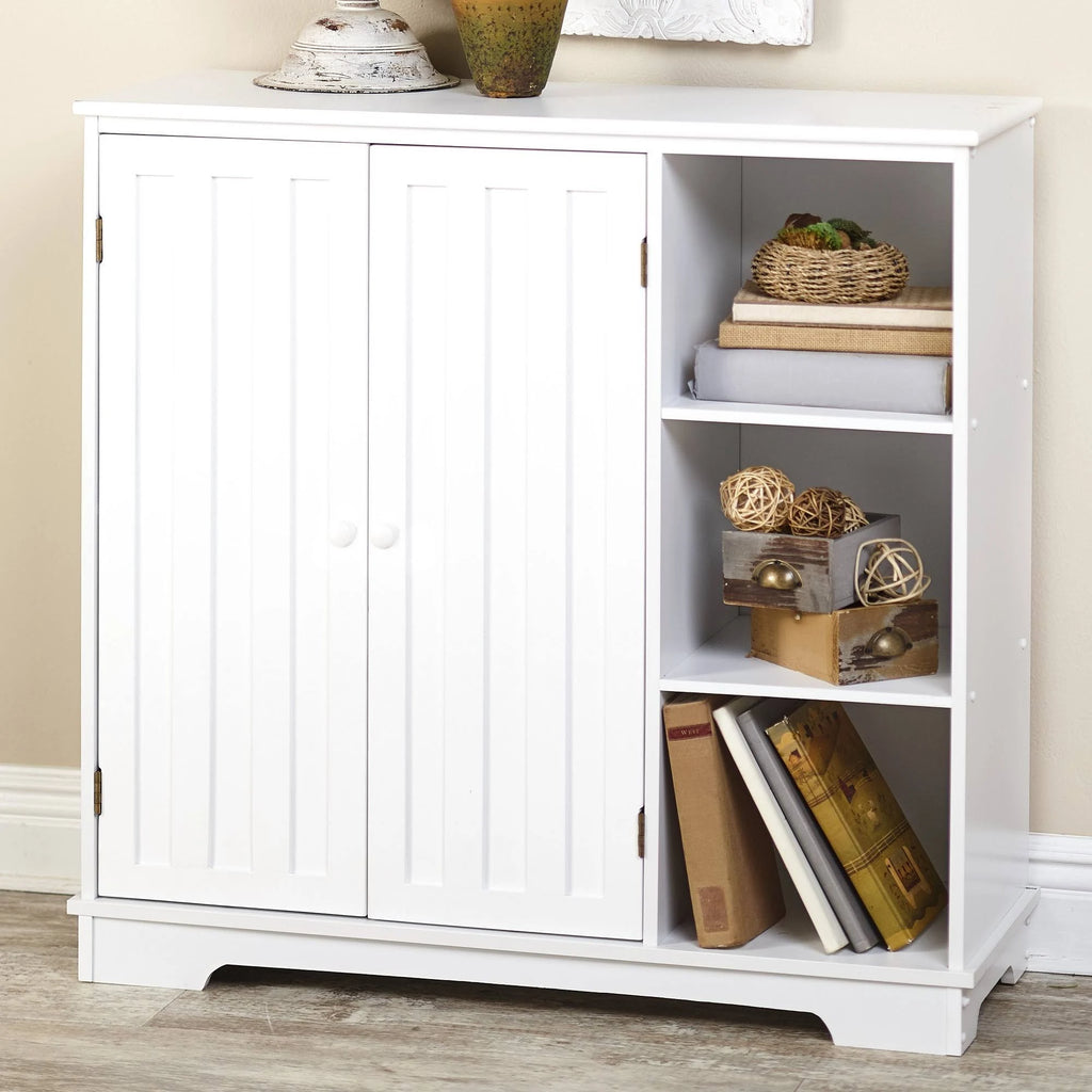 White Beadboard Wooden Storage Cabinet R774237