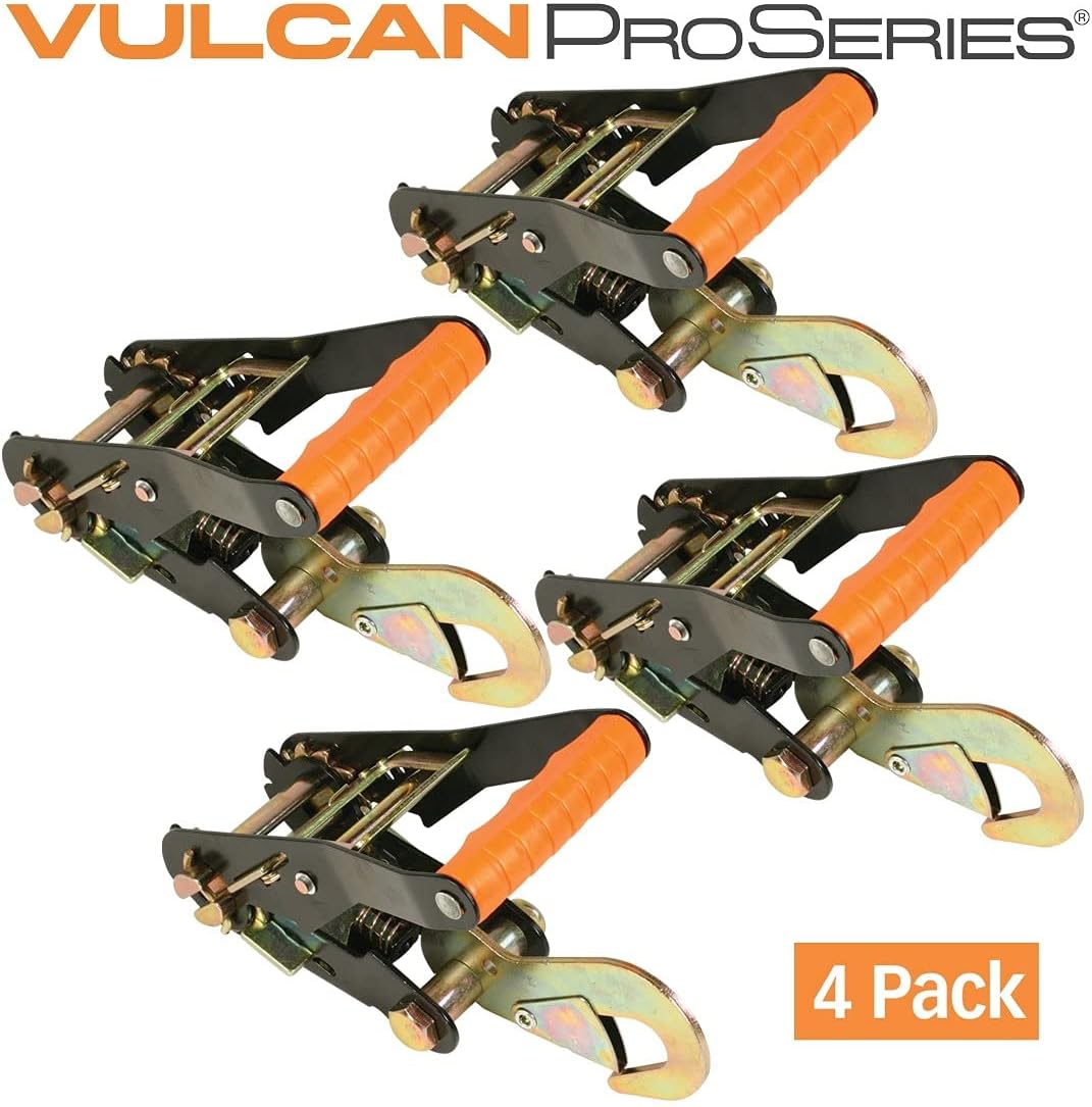 Ratchet Buckle 4 Pack with Snap Hook, 2 Inch Wide Handle, 3,300 Pound Safe Working Load G8879