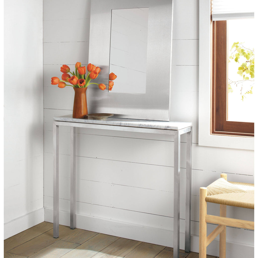 Clear Tempered Glass Console Table with Ocean Blue Base I994