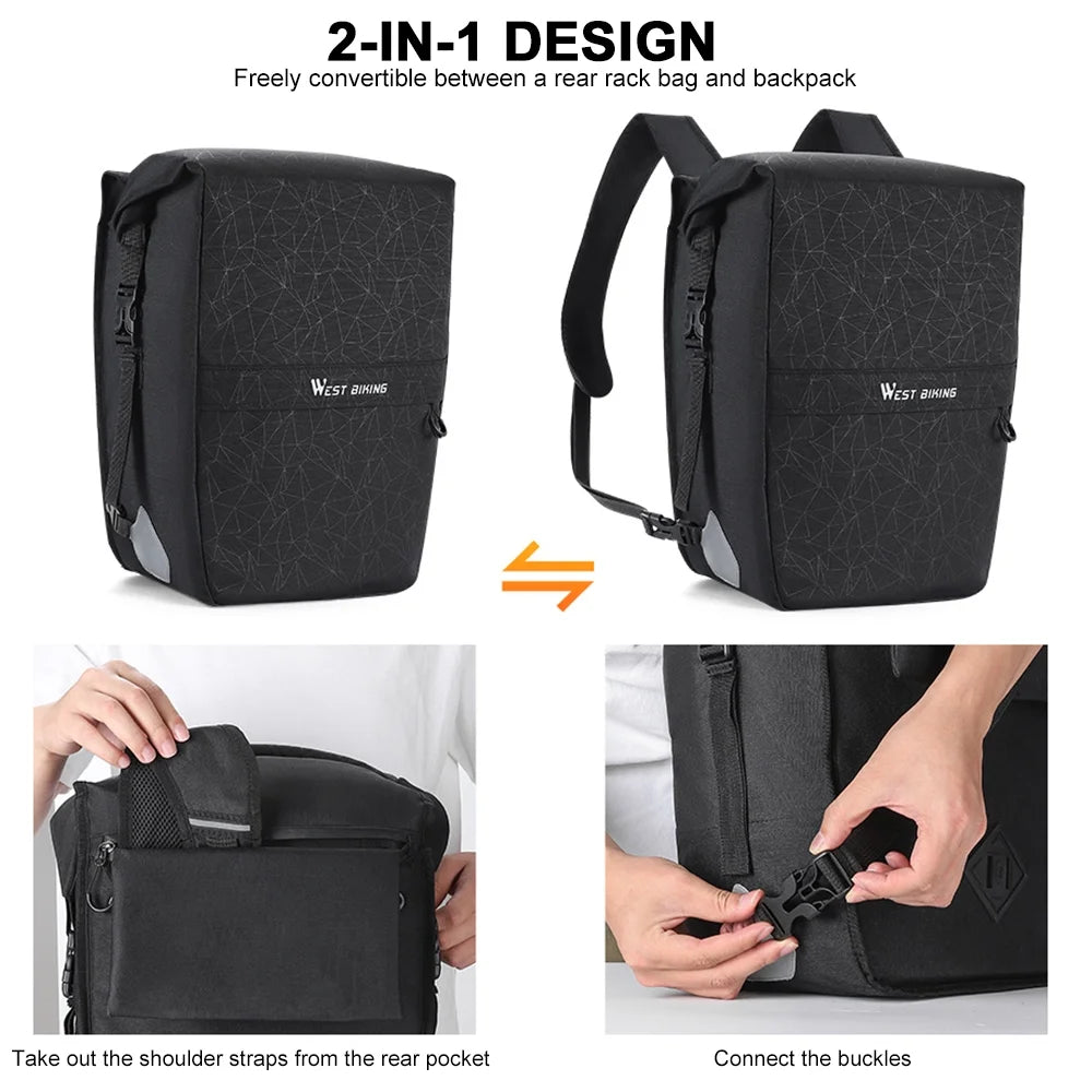 Waterproof Cycling Bike Trunk Bag with Shoulder Straps, 2-in-1 Rear Rack Bag 17L-29L I839