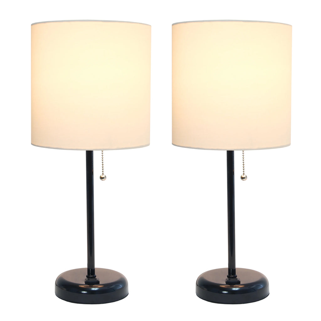 Black Stick Lamp with Outlet and Fabric Shade Two Pack Set T7132