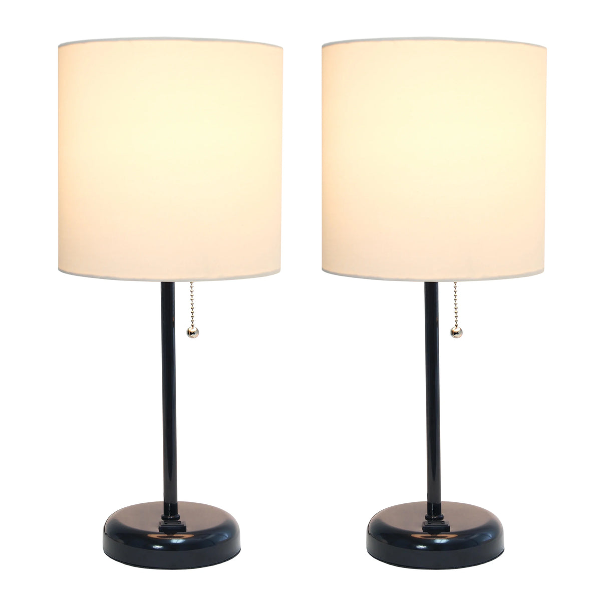Black Stick Lamp with Outlet and Fabric Shade Two Pack Set T7132