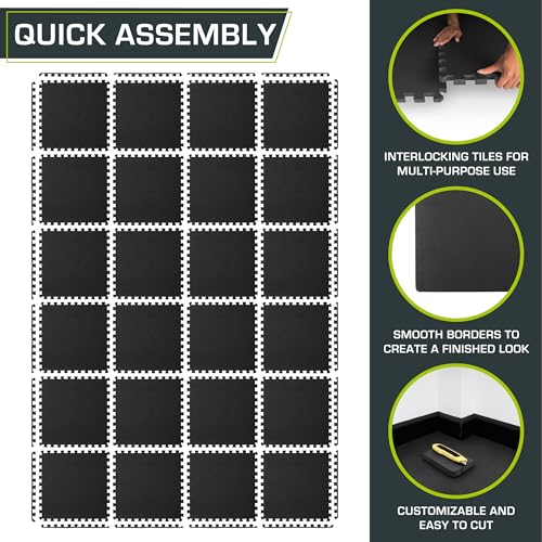 Black EVA Foam Interlocking Exercise Mat - 3/4 inch - 96 Sq Ft - 24 Tiles Y706001