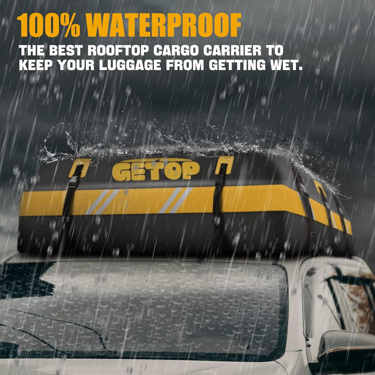 Rooftop Cargo Carrier Bag Waterproof 730D Car Roof Bag Heavy-Duty Soft-Shell with Non-Slip Mat, 6 Door Hooks, Lock, Storage Bag (Yellow) G177918