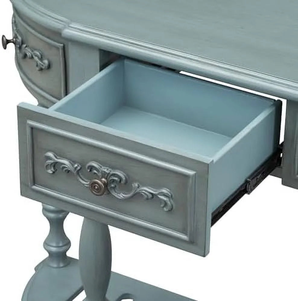 White Retro Curved Console Table with 2 Top Drawers and Solid Wooden Frame K302