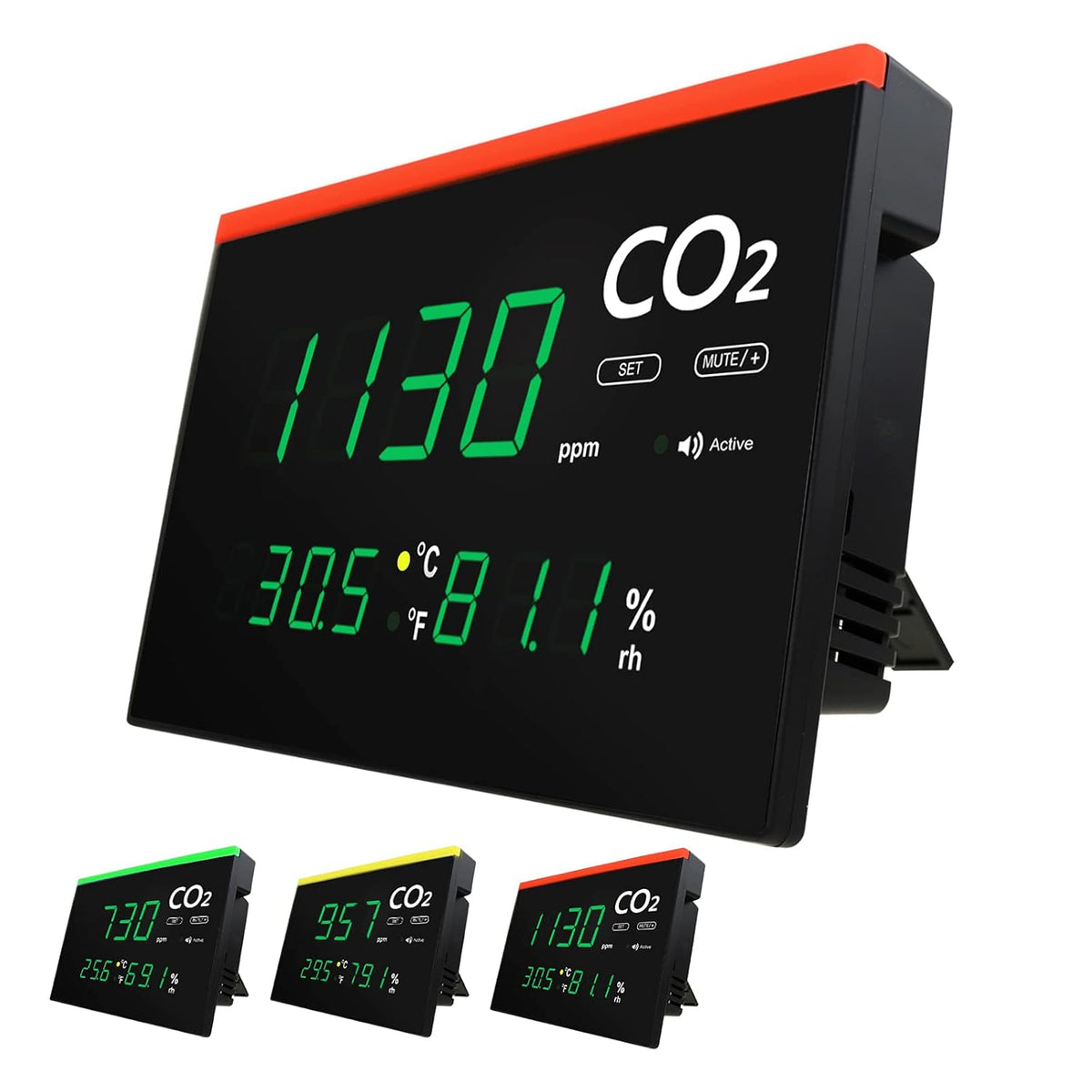 Large LED Screen CO2 Detector with Visual Color Warning Light Bar and Audible Alarm Y10989