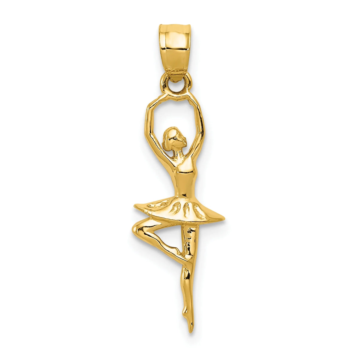 14K Yellow Gold Polished Small Ballerina Pendant Charm With 14K Yellow Gold Lightweight Rope Chain Necklace 16'' C620560