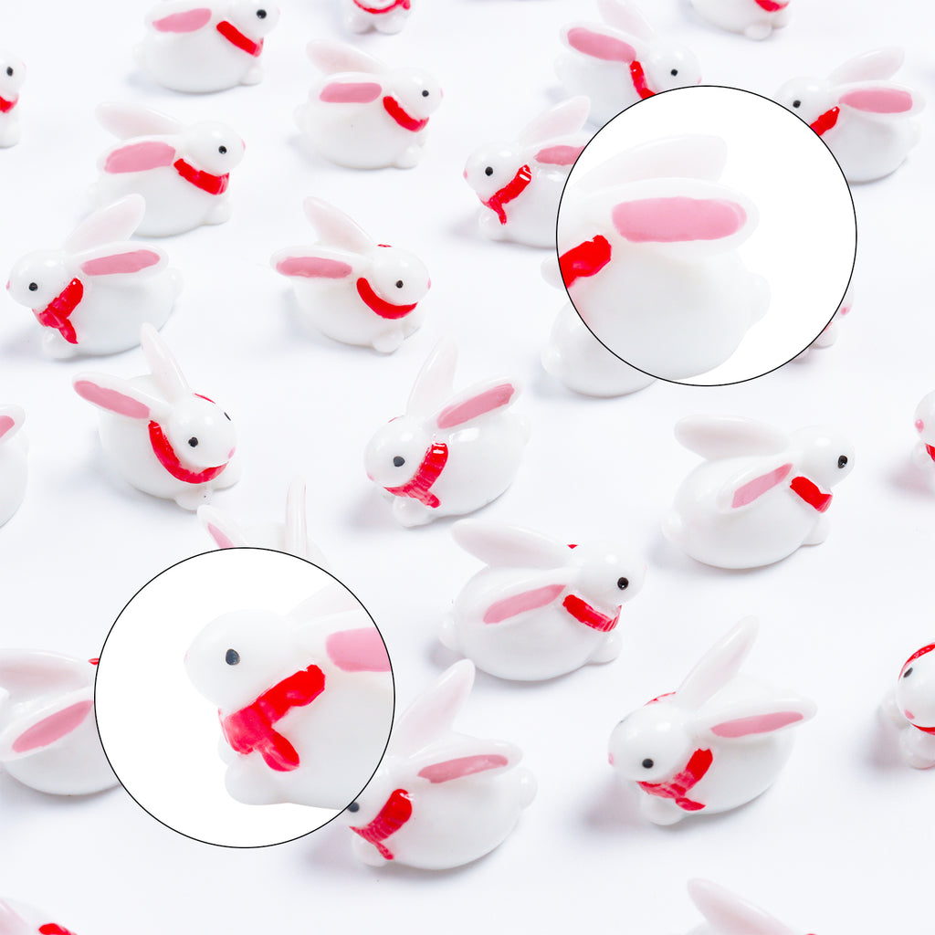 40 Pcs Resin Rabbit Figurines with Red Scarf B355