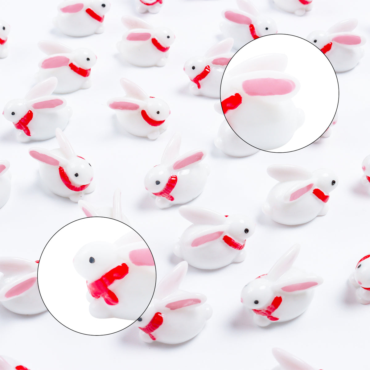 40 Pcs Resin Rabbit Figurines with Red Scarf B355